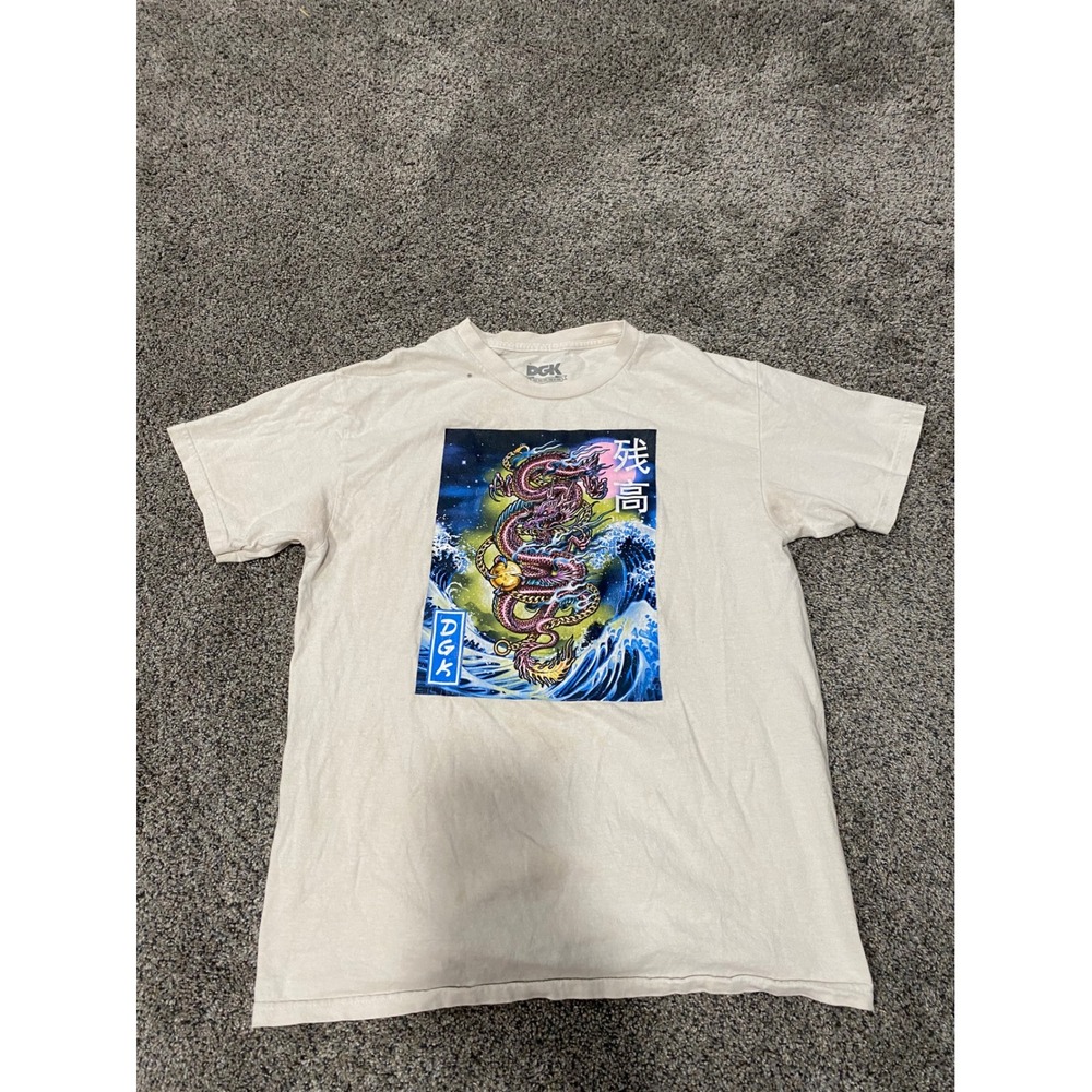 DGK Graphic Tee Mens Medium Cream Fair Dragon Wave Streetwear Skate T-Shirt